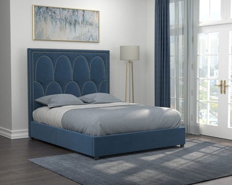 Bowfield Eastern King Velvet Upholstered Bed Blue - 306009KE