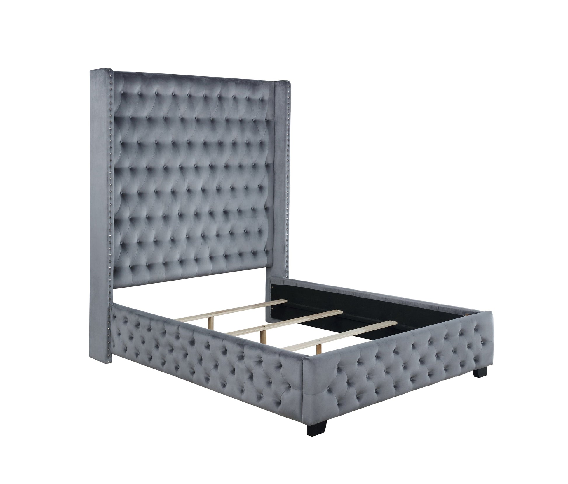 Rocori Eastern King Wingback Tufted Bed Grey - 306075KE A-Z Store Nadia