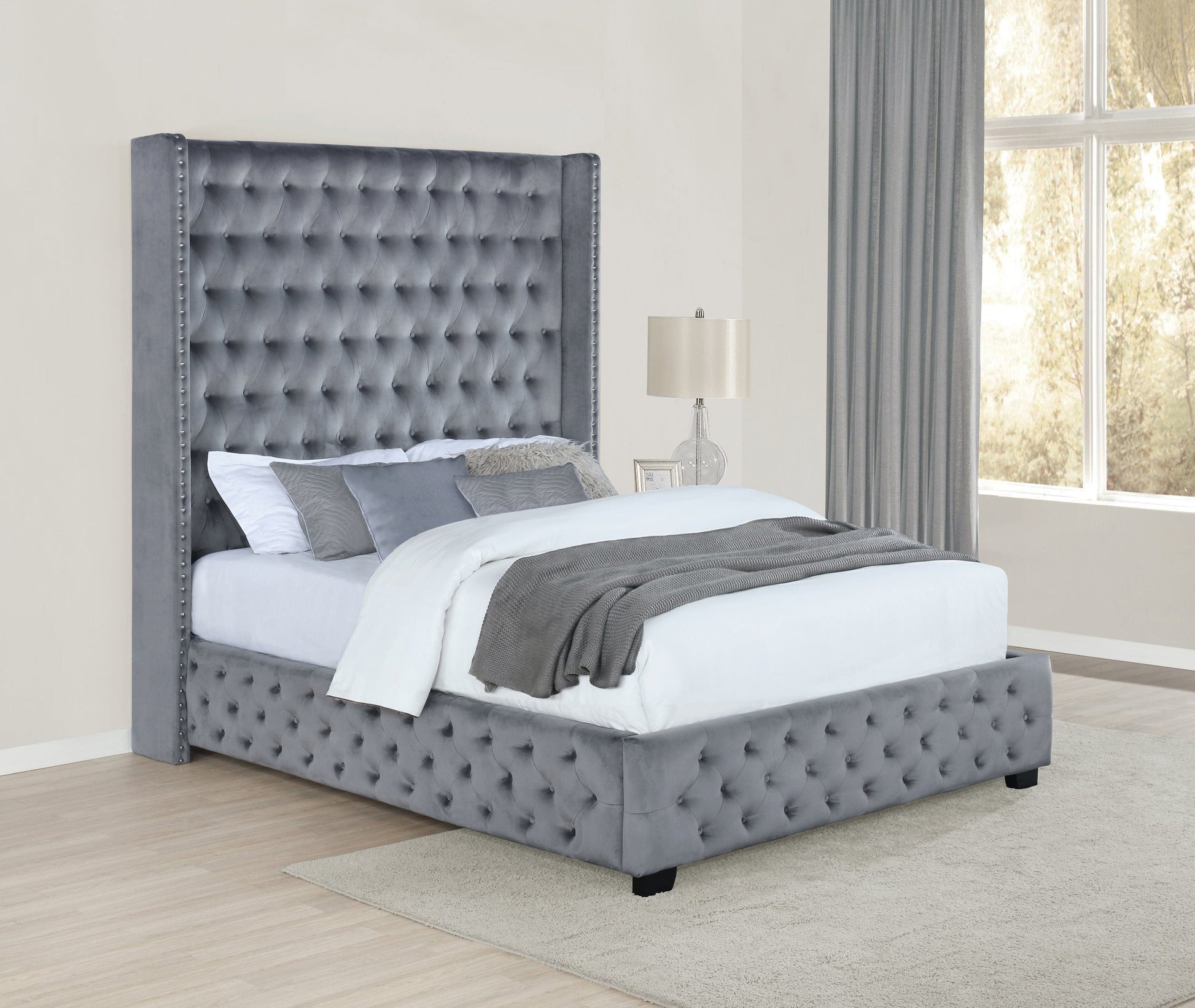 Rocori Eastern King Wingback Tufted Bed Grey - 306075KE A-Z Store Nadia