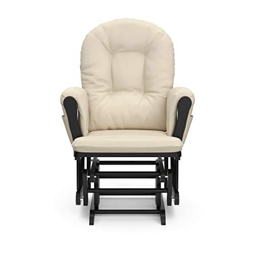 Storkcraft Premium Hoop Glider and Ottoman (Black Base, Beige Cushion) – Padded Cushions with Storage Pocket, Smooth Rocking Motion, Easy to Assemble, Solid Hardwood Base ebuys