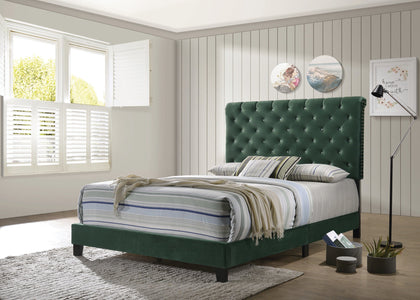 Warner Eastern King Upholstered Bed Green - 310043KE