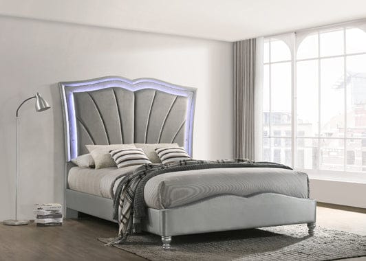 Bowfield Queen Upholstered Bed With LED Lighting Grey - 310048Q