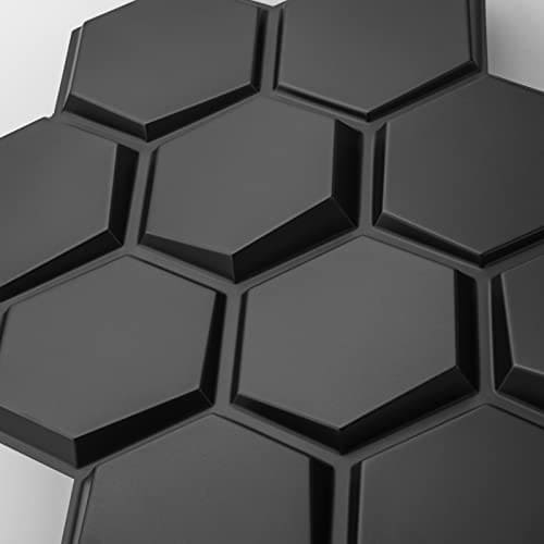 Art3d Textures 3D Wall Panels Black Hexagon Design Pack of 12 Tiles 25.5 Sq Ft (PVC) MEGA