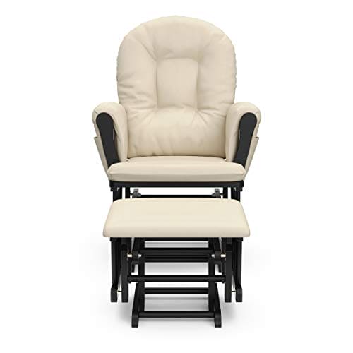 Storkcraft Premium Hoop Glider and Ottoman (Black Base, Beige Cushion) – Padded Cushions with Storage Pocket, Smooth Rocking Motion, Easy to Assemble, Solid Hardwood Base ebuys