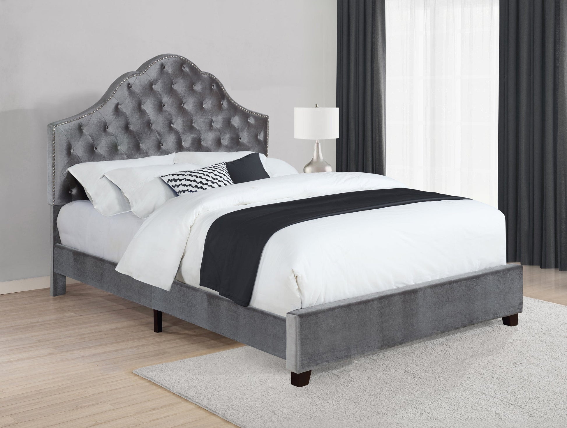 Abbeville Eastern King Upholstered Bed With Arched Headboard Grey - 315891KE A-Z Store Nadia
