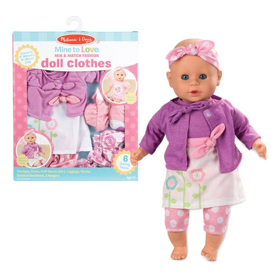 MELISSA & DOUG  Mine To Love Mix & Match Fashion Doll Clothes: Dress up dolls for any occasion with this six-piece set of coordinating clothes, sized to fit 12-inch to 18-inch dolls - 31718