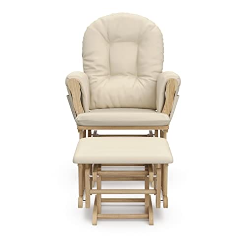 Storkcraft Premium Hoop Glider and Ottoman (Natural/Beige) – Padded Cushions with Storage Pocket, Smooth Rocking Motion, Easy to Assemble, Solid Hardwood Base ebuys