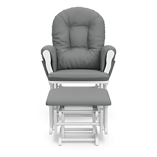 Storkcraft Premium Hoop Glider and Ottoman (White Base, Gray Cushion) – Padded Cushions with Storage Pocket, Smooth Rocking Motion, Easy to Assemble, Solid Hardwood Base EBUYSTT