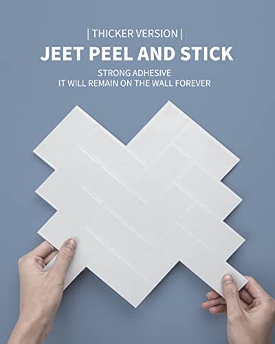 Art3d White Marble Herringbone Peel and Stick Backsplash Tiles (10 Tiles, Thicker Version) MEGA