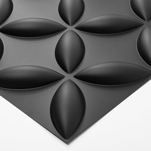 Art3d Texture 3D Wall Panels, PVC Wall Panels for Interior Wall Decor Pack of 12 Tiles 32 Sq Ft, Black, 19.7"x19.7" MEGA