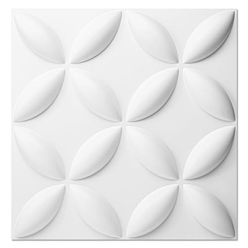 Art3d Textures 3D Wall Panels, PVC Wall Panels for Interior Wall Decor Pack of 12 Tiles 32 Sq Ft, White, 19.7"x19.7" MEGA