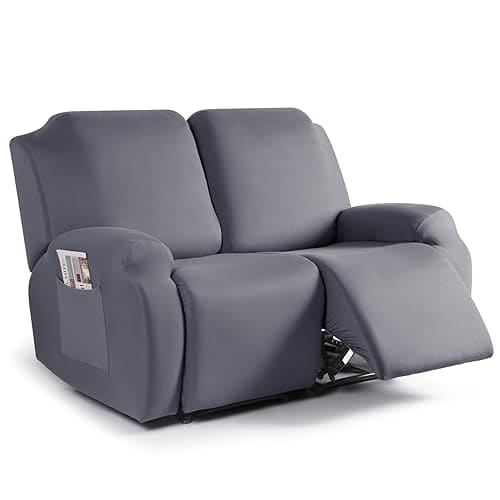 TAOCOCO Recliner Loveseat Slipcover, 2 Pieces Polyester Fabric Stretch Sofa Covers for 2 Seat Reclining Couch, Soft Washable Furniture Protector with Pockets (2 Seat, Light Gray) ebuys