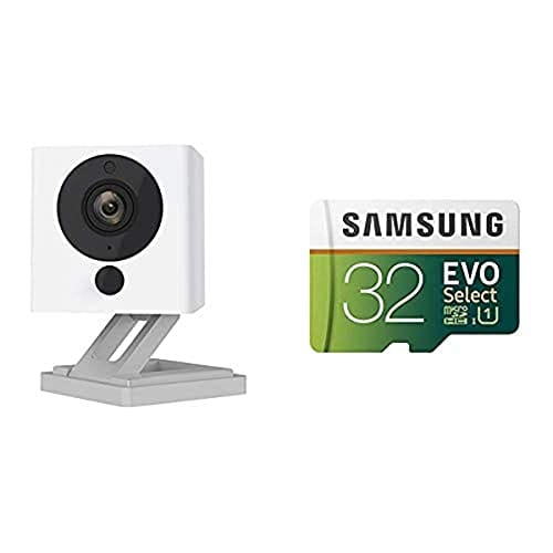 Wyze Cam 1080p HD Indoor Wireless Smart Home Camera with Night Vision, 2-Way Audio, Works with Alexa (Pack of 2) & Samsung 32GB 95MB/s (U1) MicroSD EVO Select Memory Card with Adapter (MB-ME32GA/AM)