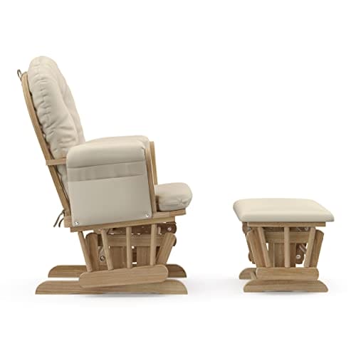 Storkcraft Premium Hoop Glider and Ottoman (Natural/Beige) – Padded Cushions with Storage Pocket, Smooth Rocking Motion, Easy to Assemble, Solid Hardwood Base ebuys