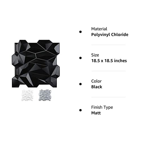 Art3d PVC 3D Diamond Wall Panel Jagged Matching-Matt Black, for Residential and Commercial Interior Decor MEGA