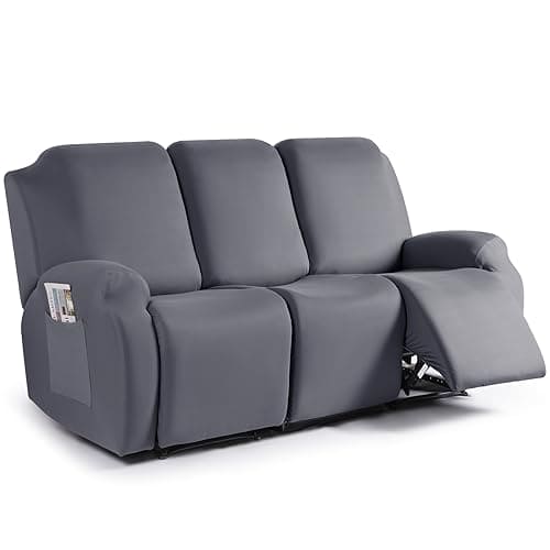 TAOCOCO Recliner Sofa Slipcover, 3 Pieces Polyester Fabric Stretch Sofa Covers for 3 Seat Reclining Couch, Soft Washable Furniture Protector with Pockets (3 Seat, Light Gray) ebuys