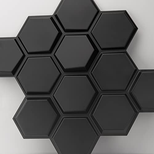 Art3d Textures 3D Wall Panels Black Hexagon Design Pack of 12 Tiles 25.5 Sq Ft (PVC) MEGA