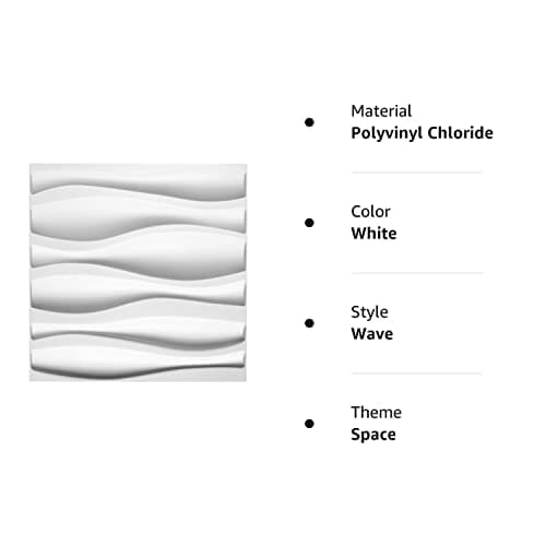 Art3d Durable Plastic 3D Wall Panel PVC Wave Wall Design, White, 12 Panels 32 SF MEGA