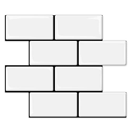 Art3d Peel and Stick Backsplash, 14x12 Subway Tiles, White Faux Ceramic Tiles (10 Tiles, Thicker Version) MEGA