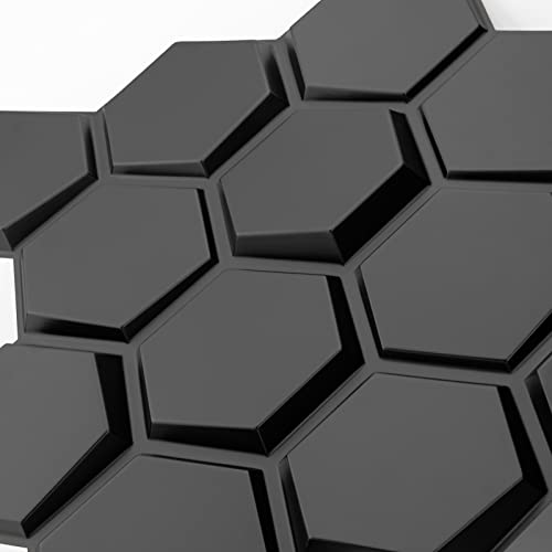 Art3d Textures 3D Wall Panels Black Hexagon Design Pack of 12 Tiles 25.5 Sq Ft (PVC) MEGA
