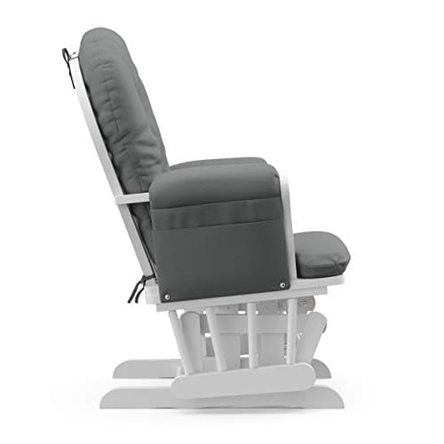 Storkcraft Premium Hoop Glider and Ottoman (White Base, Gray Cushion) – Padded Cushions with Storage Pocket, Smooth Rocking Motion, Easy to Assemble, Solid Hardwood Base EBUYSTT