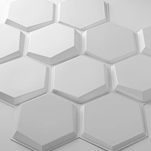 Art3d Textures 3D Wall Panels White Hexagon Design Pack of 12 Tiles 25.5 Sq Ft (PVC) MEGA
