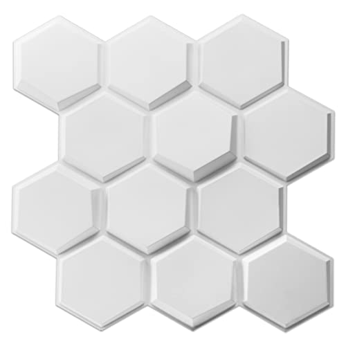 Art3d Textures 3D Wall Panels White Hexagon Design Pack of 12 Tiles 25.5 Sq Ft (PVC) MEGA