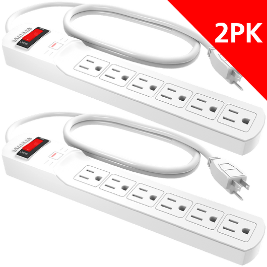 Stanley 2pack SurgeMax 6 Outlet 2.5ft White It's a simple way to safeguard your electronics from power spikes, which can cause severe damage-33211 ebuystt