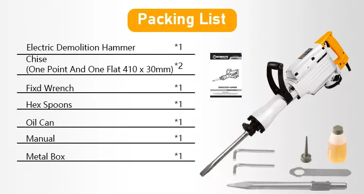 WORKSITE Industrial Hammer Demolition 1600W Power Hammer Drills 45J Electric Demolition Breaker Hammer Drill - ERH243 Worksite Power Tools
