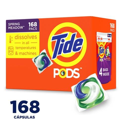 Tide Pods Spring Meadow Liquid Laundry Detergent 3-in-1 168 Pods / 144 oz / 4.25 L Tide PODS laundry detergent packets deliver an amazingly powerful one-step clean-439275