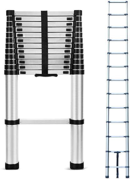 Dayplus 12.5FT/3.8M Stainless Steel Telescopic Ladder Foldable Telescoping Extension Ladder Loft Ladder 330lb Load ebuystt