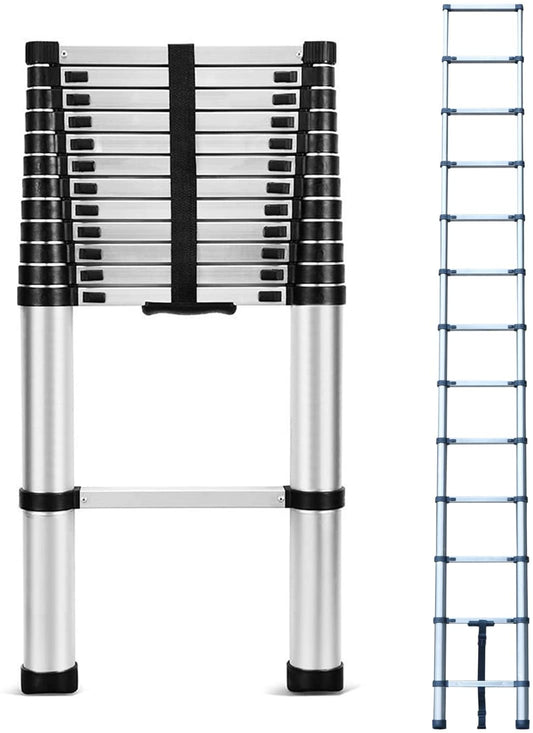 Dayplus 12.5FT/3.8M Stainless Steel Telescopic Ladder Foldable Telescoping Extension Ladder Loft Ladder 330lb Load ebuystt
