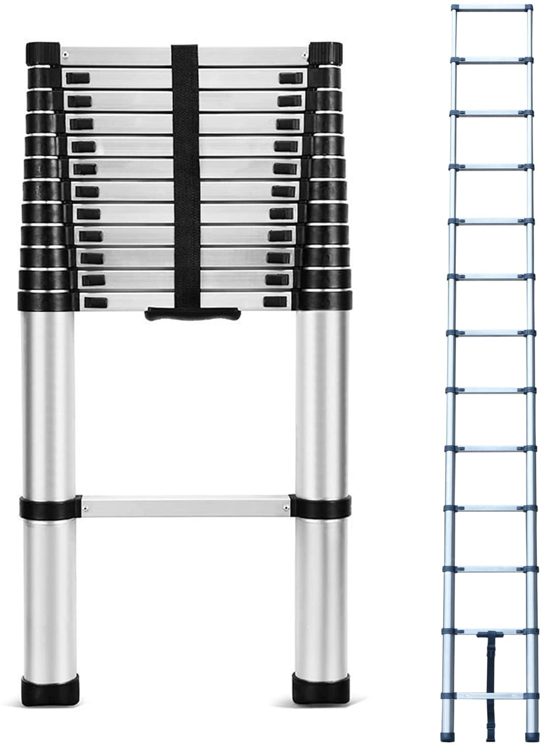 Dayplus 12.5FT/3.8M Stainless Steel Telescopic Ladder Foldable Telescoping Extension Ladder Loft Ladder 330lb Load