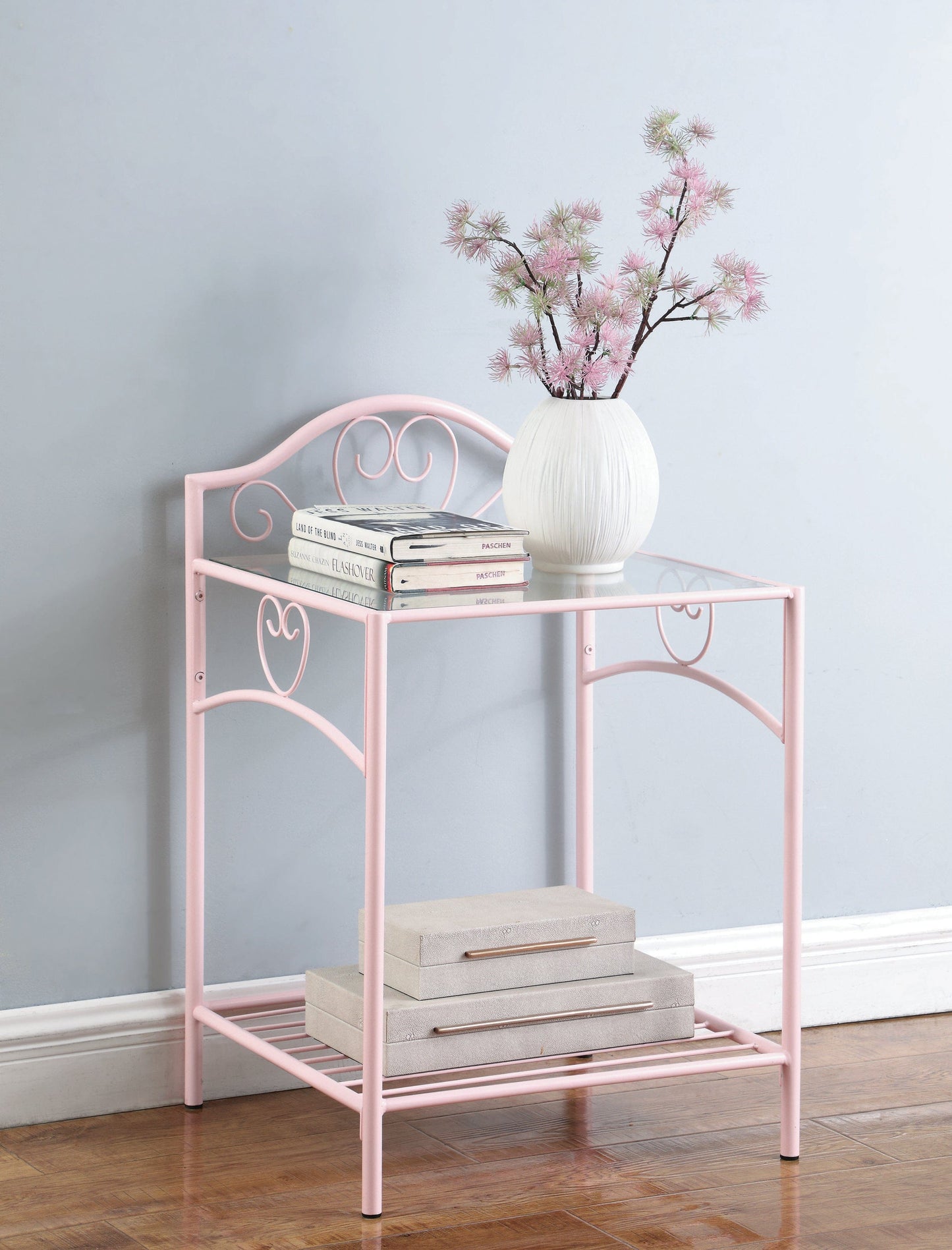 Massi 1-Shelf Nightstand With Glass Top Powder Pink - 401152 A-Z Store Nadia