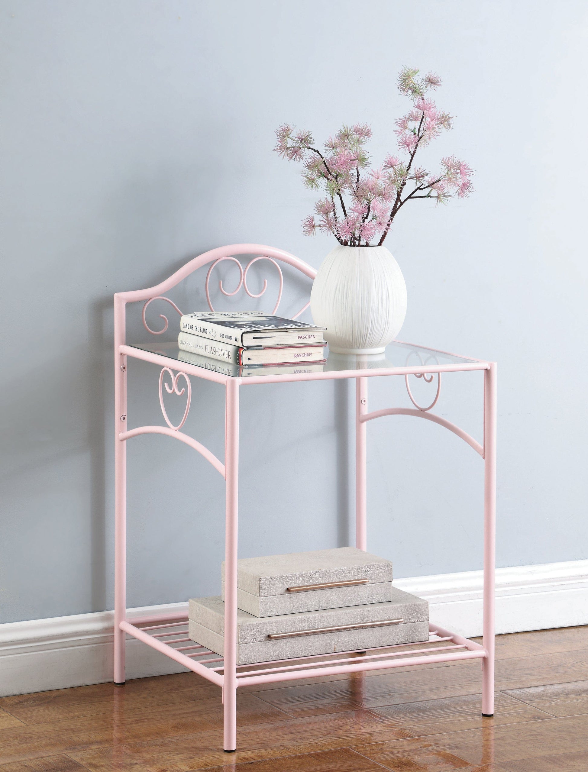 Massi 1-Shelf Nightstand With Glass Top Powder Pink - 401152 A-Z Store Nadia