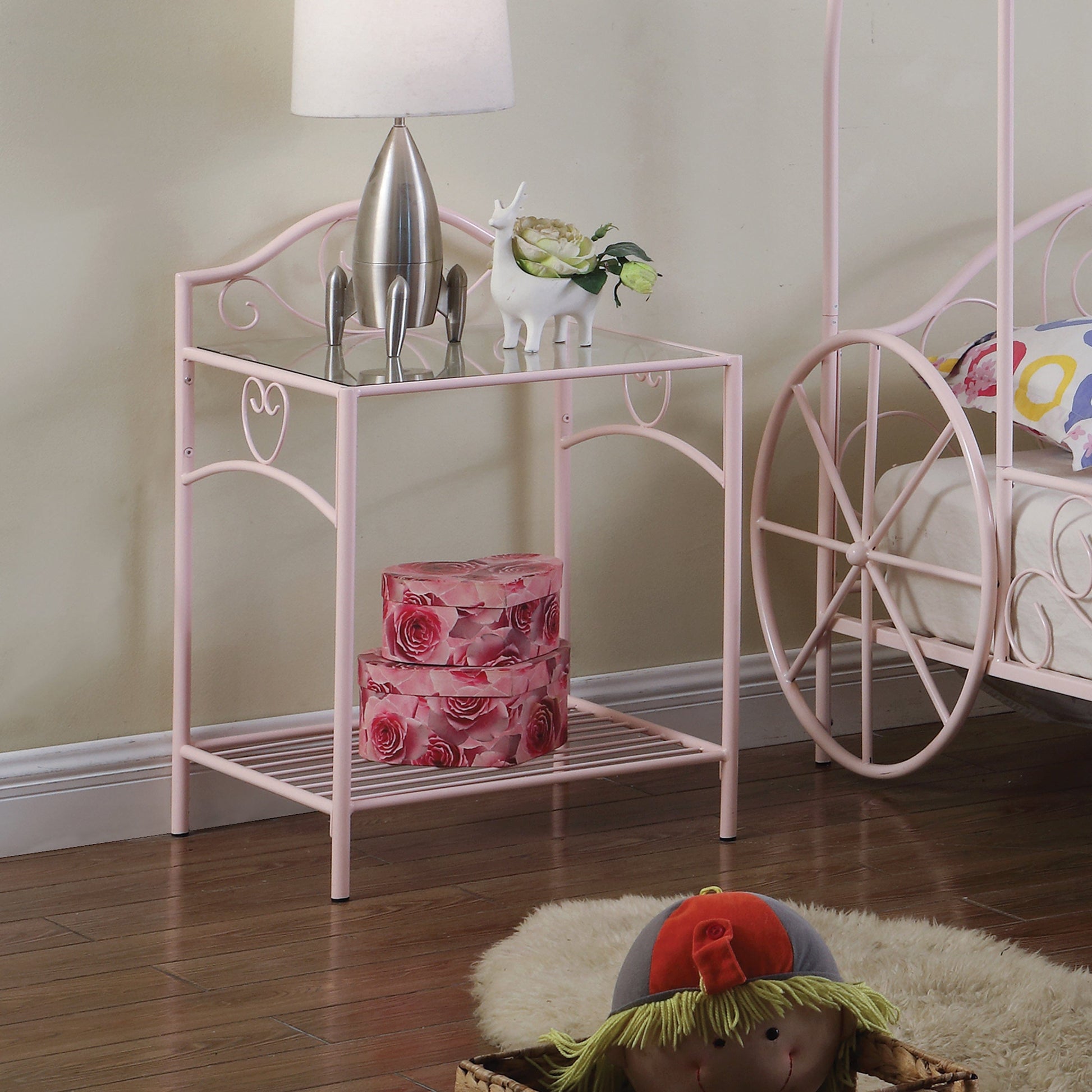 Massi 1-Shelf Nightstand With Glass Top Powder Pink - 401152 A-Z Store Nadia