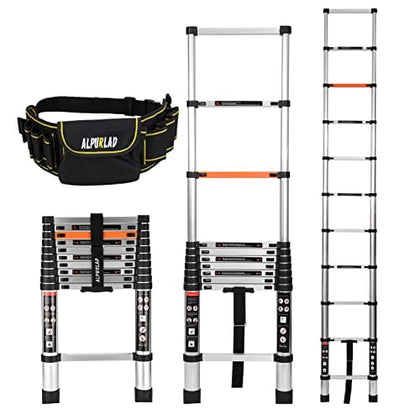 ALPURLAD Telescoping Ladder 10.5FT Aluminum Extension Ladders Lightweight Collapsible Ladder Telescopic Ladders for RV, Loft, Attic, Home, 330lbs Capacity