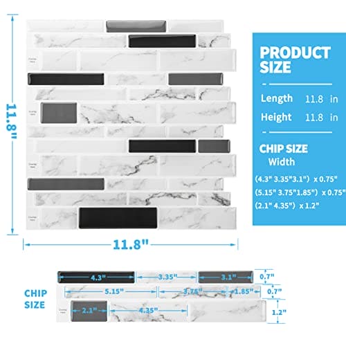 Art3d 11.8"x 11.8" Peel and Stick Vinyl Tiles, Self Adhesive Removable Stick On Kitchen Backsplash, Marble White (10-Sheet) MEGA