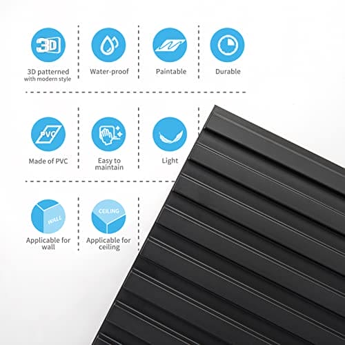 Art3d Slat Wall Panel, 3D Fluted Textured Panel 12-Tile 19.7 x 19.7in. - Black MEGA