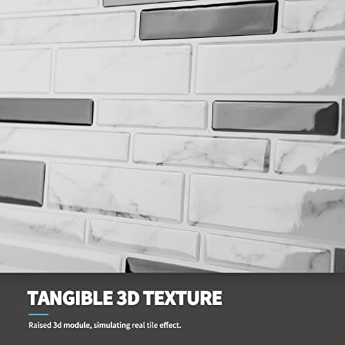 Art3d 11.8"x 11.8" Peel and Stick Vinyl Tiles, Self Adhesive Removable Stick On Kitchen Backsplash, Marble White (10-Sheet) MEGA