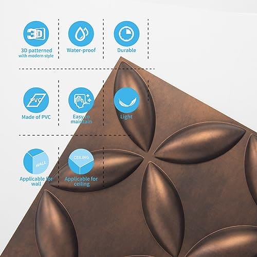 Art3d Texture 3D Wall Panels, PVC Wall Panels for Interior Wall Decor Pack of 12 Tiles 32 Sq Ft, Antique Copper, 19.7"x19.7" MEGA