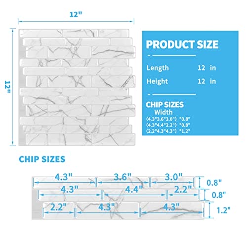 Art3d 10-Sheet Peel and Stick Backsplash, 12 in. x 12in. White Marble Design MEGA