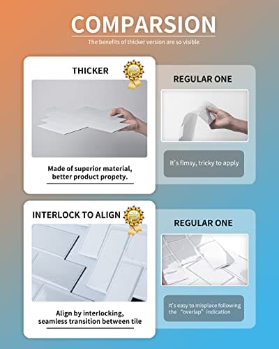 Art3d White Marble Herringbone Peel and Stick Backsplash Tiles (10 Tiles, Thicker Version) MEGA