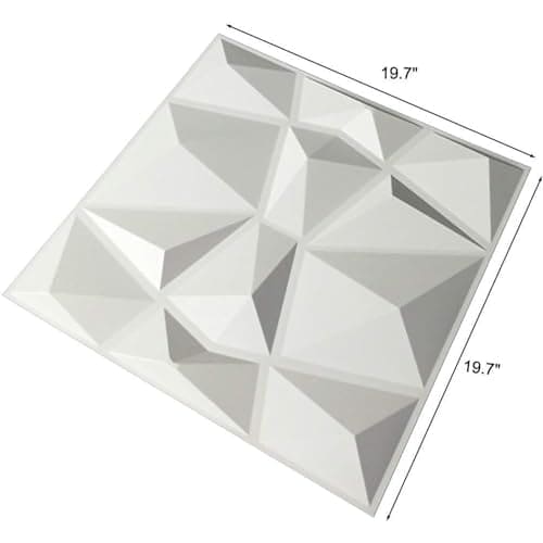 Art3d Textures 3D Wall Panels White Diamond Design Pack of 12 Tiles 32 Sq Ft (PVC) MEGA
