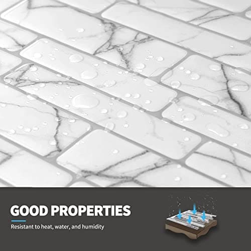 Art3d 10-Sheet Peel and Stick Backsplash, 12 in. x 12in. White Marble Design MEGA