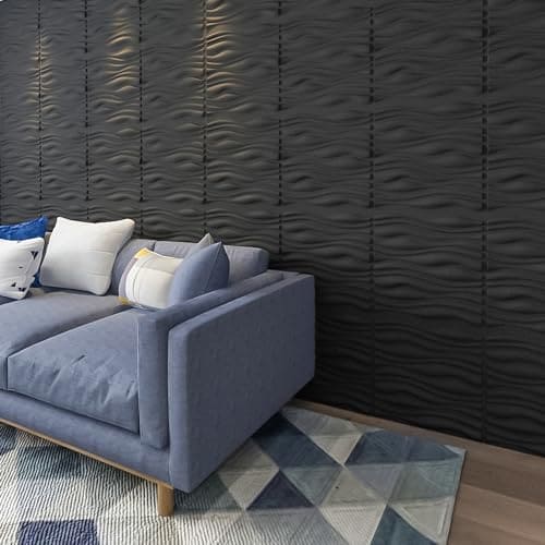 Art3d PVC Wave Board Textured 3D Wall Panels, Black, 19.7" x 19.7" (12 Pack) MEGA