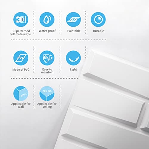 Art3d Decorative 3D PVC Wall Panel for Interior Décor, 12-Pack 19.7 x 19.7 in. White MEGA
