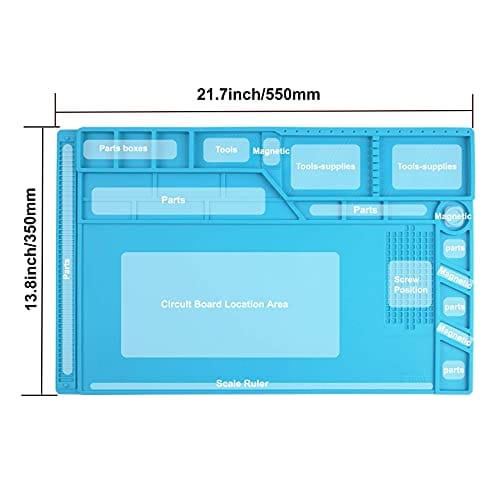 CPB Silicone Repair Mat Heat Resistant Work Mat with Scale Rule and Screw Position for soldering Iron, Electronics, Computer, Cellphone - Blue - S130 / S160 / S180 ebuystt