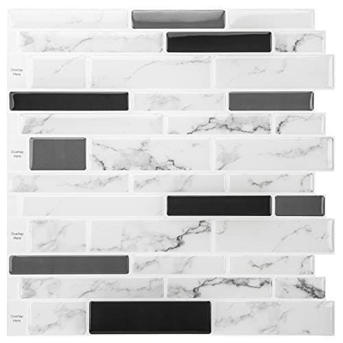 Art3d 11.8"x 11.8" Peel and Stick Vinyl Tiles, Self Adhesive Removable Stick On Kitchen Backsplash, Marble White (10-Sheet) MEGA