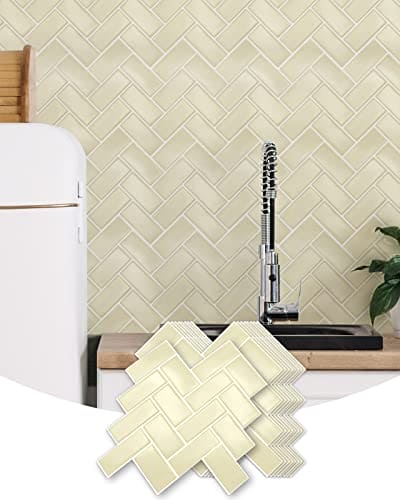 Art3d Herringbone Peel and Stick Backsplash Tiles (10 Tiles, Thicker Version)
